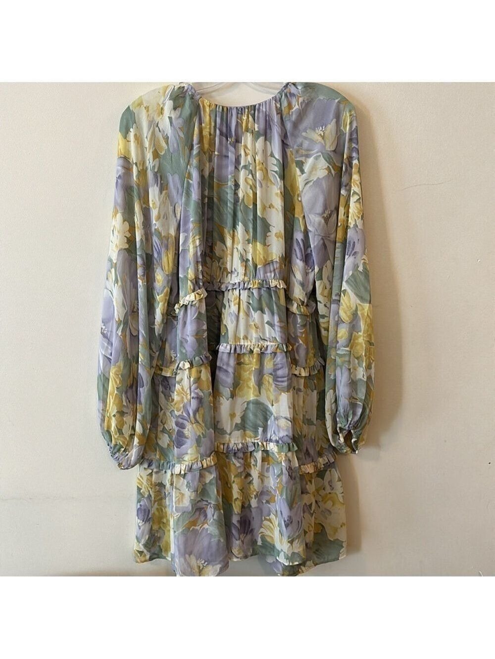 Free The Roses Voluminous Flowy Floral Mini Dress with Long Sheer Puff Sleeves - Picture 12 of 14